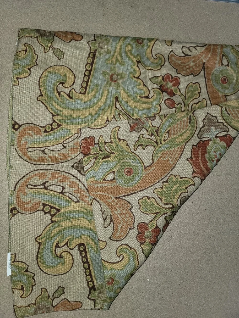 Pottery Barn Neutral Floral Damask Pillow Cover with Green and Rust  20X20